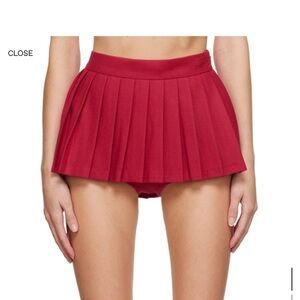 PushButton Brushed plain/woven pleated polyester skirt in red